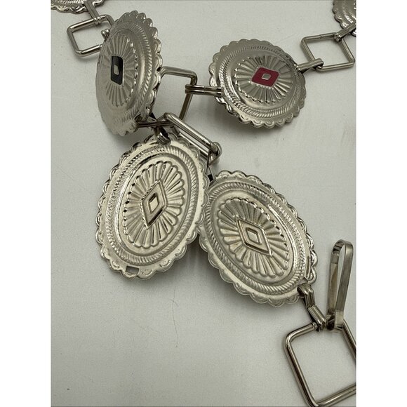 Concho Southwestern Link Belt Metal Western Silver Tone 60" long 2 1/4" wide - Picture 6 of 9